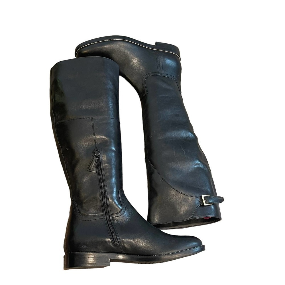 New Cole Haan Leather Round Toe Black Knee High Riding Boots Women’s 7.5B - Picture 10 of 12